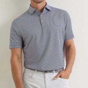 Peter Millar summer comfort Navy & White Striped Golf Performance Jersey Polo